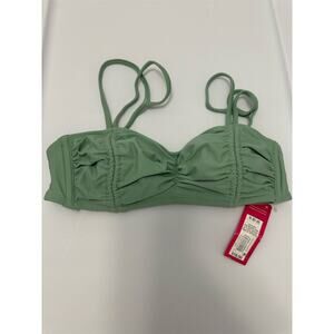 NWT Women's Green Pleated Bikini Top Size S Adjustable Straps